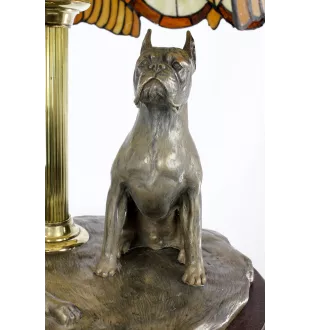 Boxer, Deutscher Boxer - Lampe mit einem Lampenschirm aus Tiffanyglas, Tischlampe mit einer Hunde-Statuette, Inneneinrichtung im Retro-Stil der Marke Art-Dog