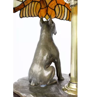 Boxer, Deutscher Boxer - Lampe mit einem Lampenschirm aus Tiffanyglas, Tischlampe mit einer Hunde-Statuette, Inneneinrichtung im Retro-Stil der Marke Art-Dog