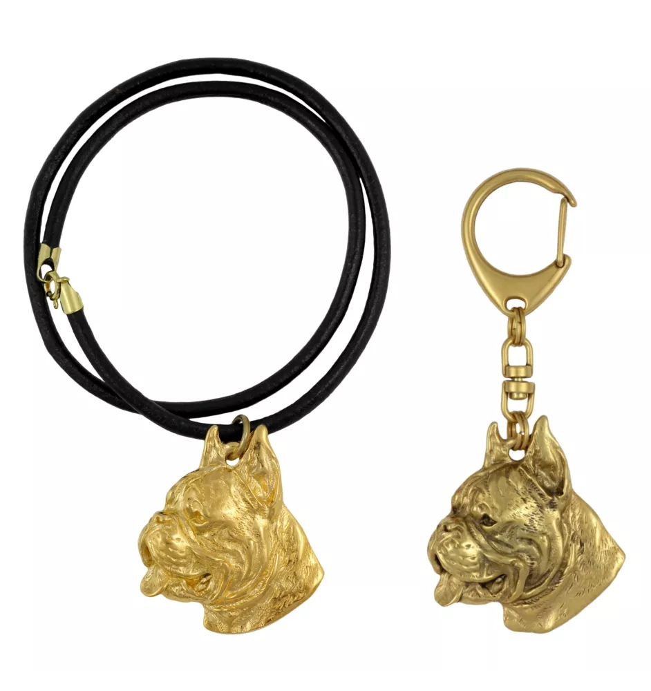 Boxer, German Boxer - keychain and necklace with a dog in a box, high-quality gold-plated product, Art-Dog brand