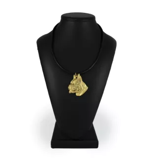 Boxer - porte-clés et collier avec chien dans une boîte, produit plaqué or de haute qualité, marque Art-Dog