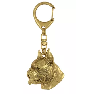 Boxer - porte-clés et collier avec chien dans une boîte, produit plaqué or de haute qualité, marque Art-Dog