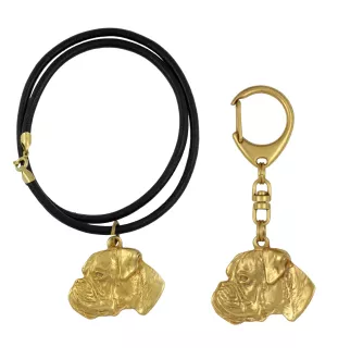 Boxer I - porte-clés et collier avec chien dans une boîte, produit plaqué or de haute qualité, marque Art-Dog