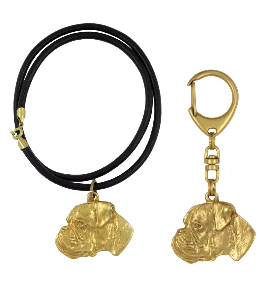 Boxer, German Boxer I - keychain and necklace with a dog in a box, high-quality gold-plated product, Art-Dog brand