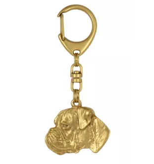 Boxer, Deutscher Boxer I - Schlüsselanhänger und Halskette mit Hund in einer Box, vergoldetes Produkt von hoher Qualität, Marke Art-Dog