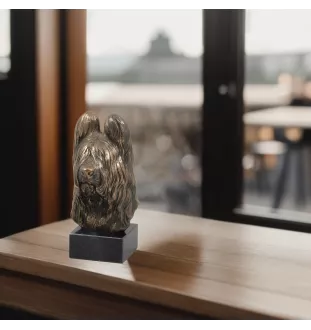 Briard, Berger de Brie - Hundestatue, Büste auf Steinsockel, Skulptur, Trophäe für Hundeausstellung der Marke Art-Dog
