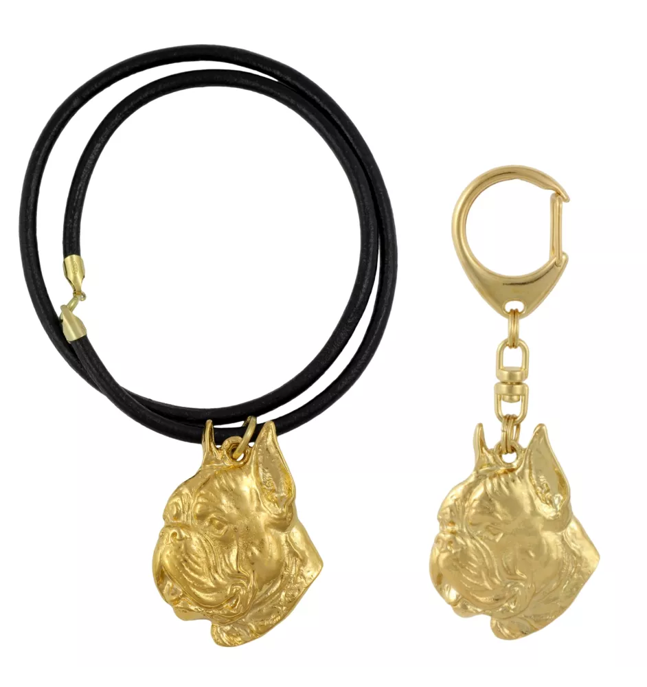 Boxer II - porte-clés et collier avec chien dans une boîte, produit plaqué or de haute qualité, marque Art-Dog