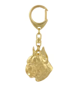 Boxer II - porte-clés et collier avec chien dans une boîte, produit plaqué or de haute qualité, marque Art-Dog