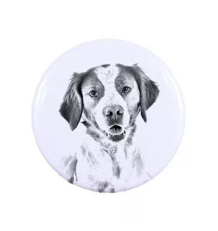 Bretonischer Spaniel, Bretonischer Vorstehhund, Brittany Magnet mit einem Hundepfotenabdruck, außergewöhnlich leicht, starker Magnet, handgefertigtes Produkt der Marke Art-Dog