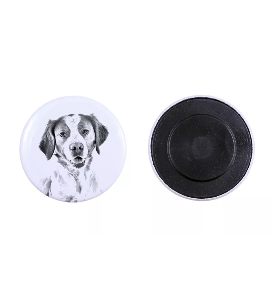 Bretonischer Spaniel, Bretonischer Vorstehhund, Brittany Magnet mit einem Hundepfotenabdruck, außergewöhnlich leicht, starker Magnet, handgefertigtes Produkt der Marke Art-Dog