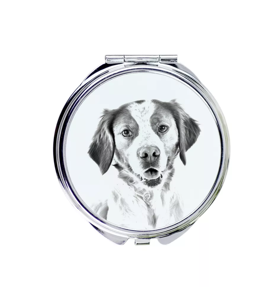 Bretonischer Spaniel, Bretonischer Vorstehhund, Brittany - Taschenspiegel mit Hund, personalisierter Taschenspiegel, kompakter Spiegel mit Art-Dog-Logo