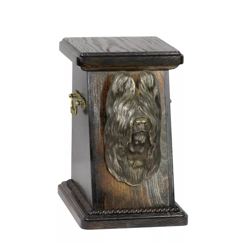 Briard, Berger de Brie eine Ascheurne für Hunde, eine elegante Urne mit einer Statue, eine Gedenkurne mit dem Porträt eines Hundes von der Marke Art-Dog