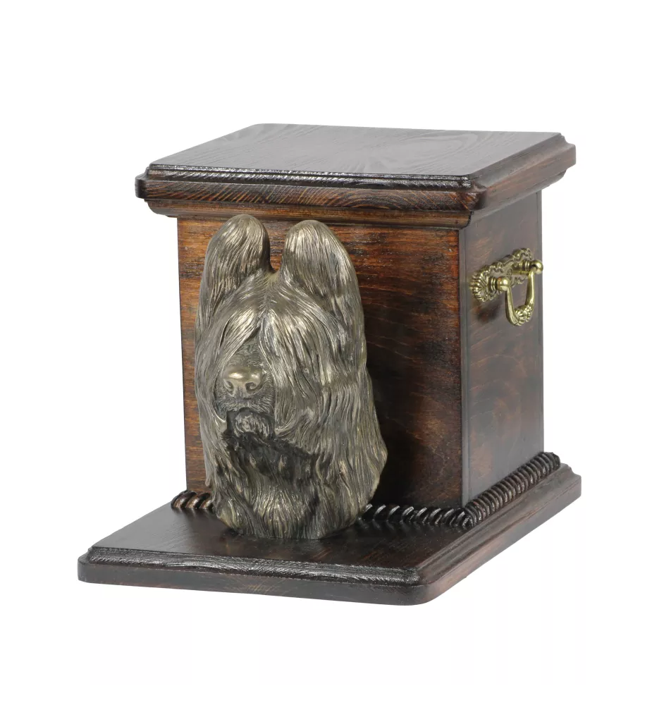 Berger de Brie, Briard - urne pour les cendres d'un chien avec une statuette, une urne élégante pour chien, une urne exceptionnelle avec un buste de chien de la marque Art-Dog
