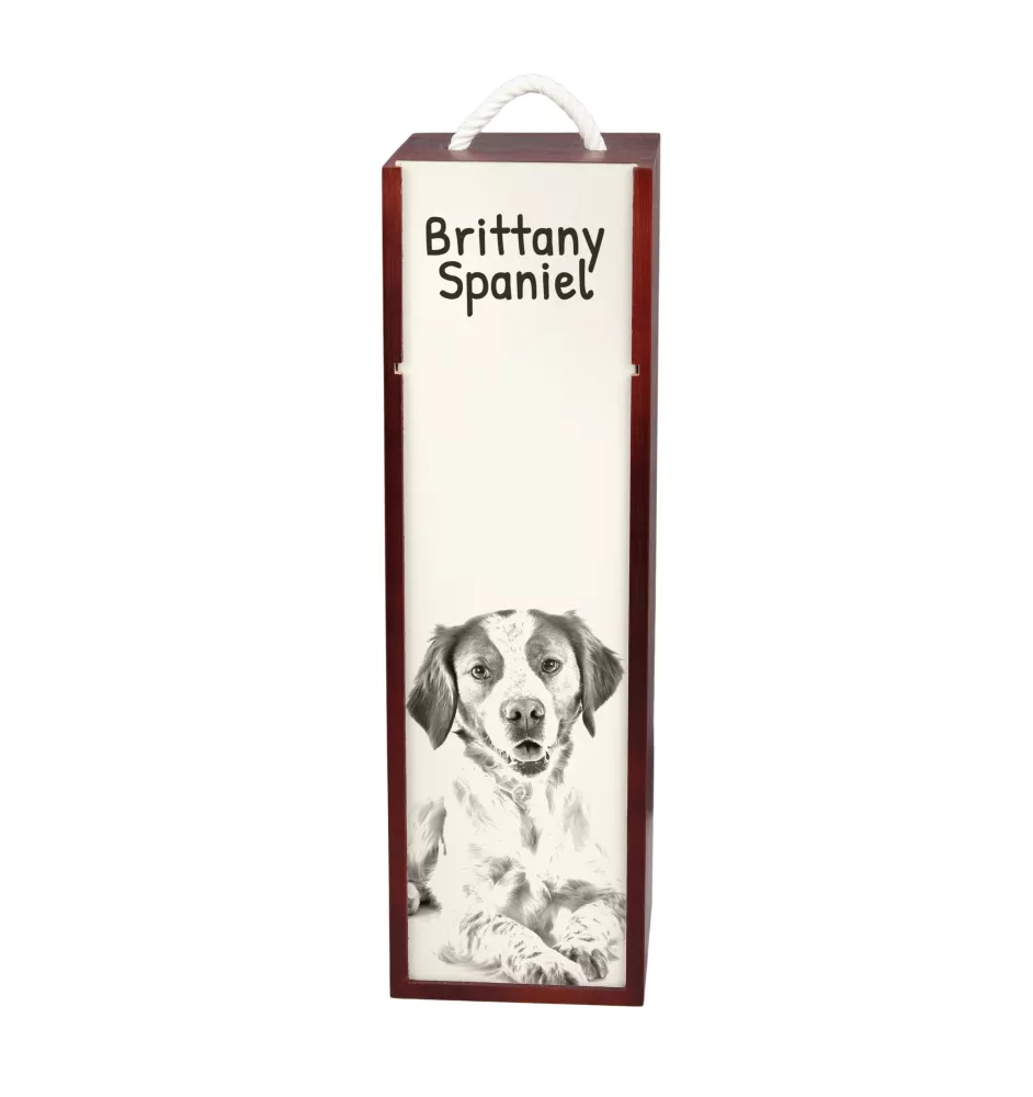 Bretonischer Spaniel, Bretonischer Vorstehhund, Brittany - Weinbox mit Hund, Alkoholbox mit Grafik, personalisierte Geschenkbox der Marke Art-Dog