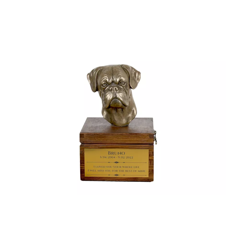 Boxer I - urne pour les cendres du chien avec une statuette, petite urne pour chien, urne personnalisée avec le buste du chien de la marque Art-Dog