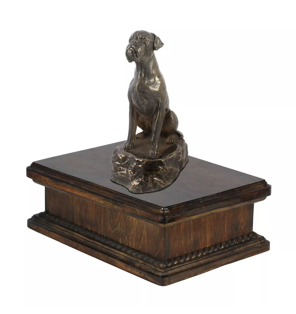 Bokser drewniana niska urna Art-Dog