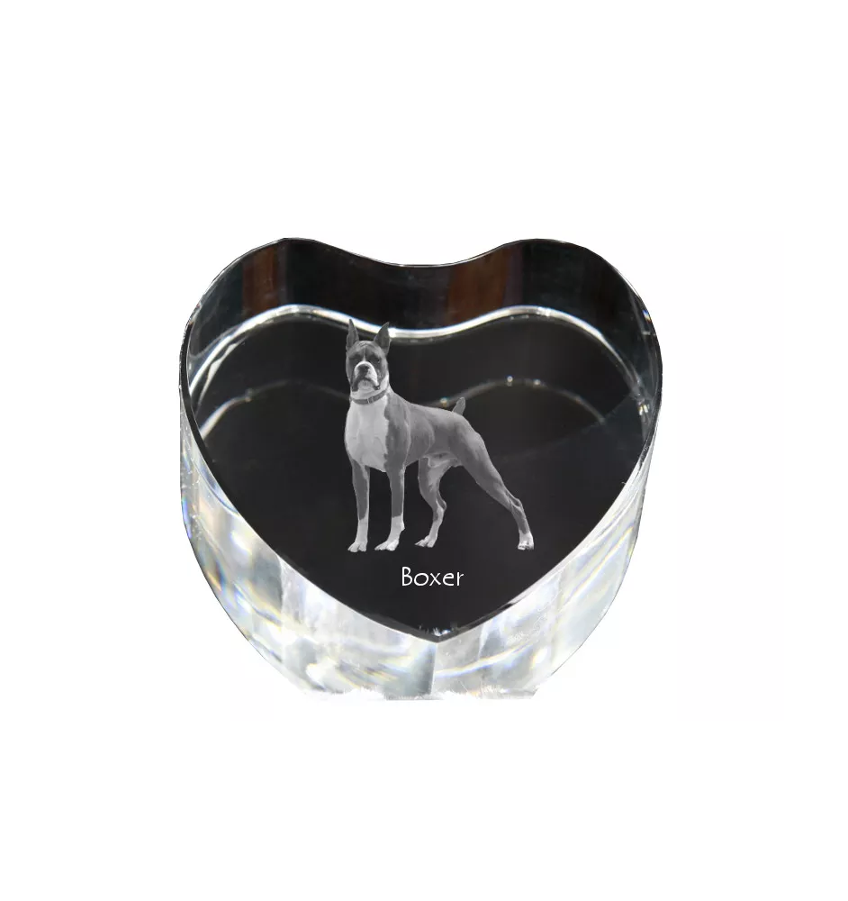Boxer, German Boxer III - a photo of a dog in crystal, crystal heart, unique photo frame from the Art-Dog brand
