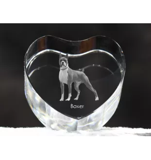 Boxer, German Boxer III - a photo of a dog in crystal, crystal heart, unique photo frame from the Art-Dog brand