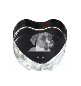 Boxer, German Boxer I - a photo of a dog in crystal, crystal heart, unique photo frame from the Art-Dog brand