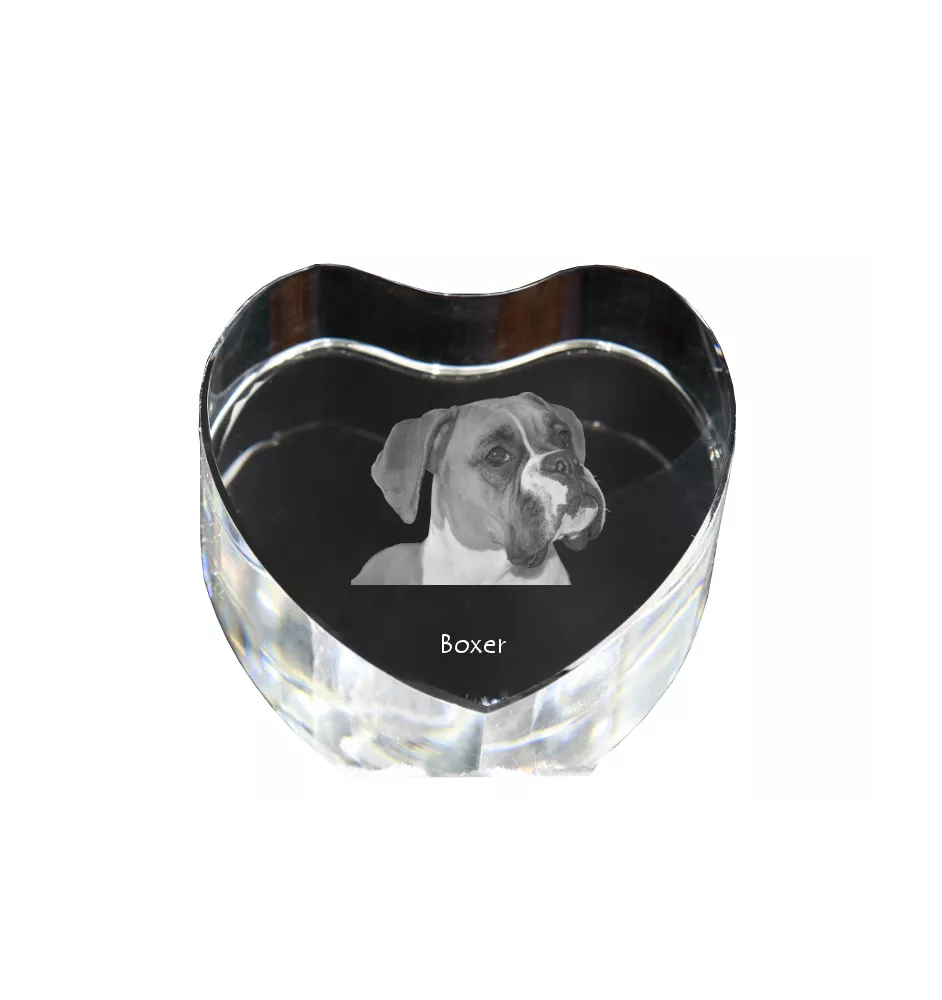 Boxer, German Boxer I - a photo of a dog in crystal, crystal heart, unique photo frame from the Art-Dog brand