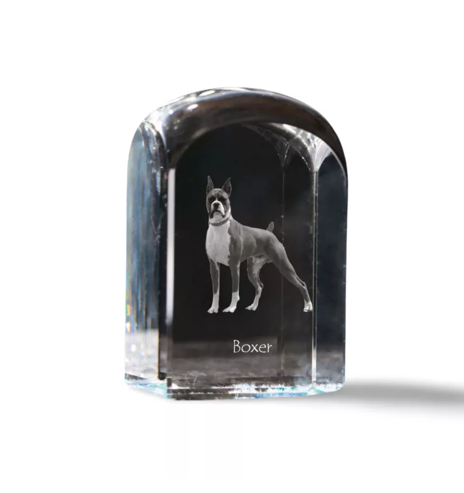 Boxer III - un cube de cristal avec une photo, une photo de chien dans le cristal, un presse-papiers cubique de la marque Art-Dog