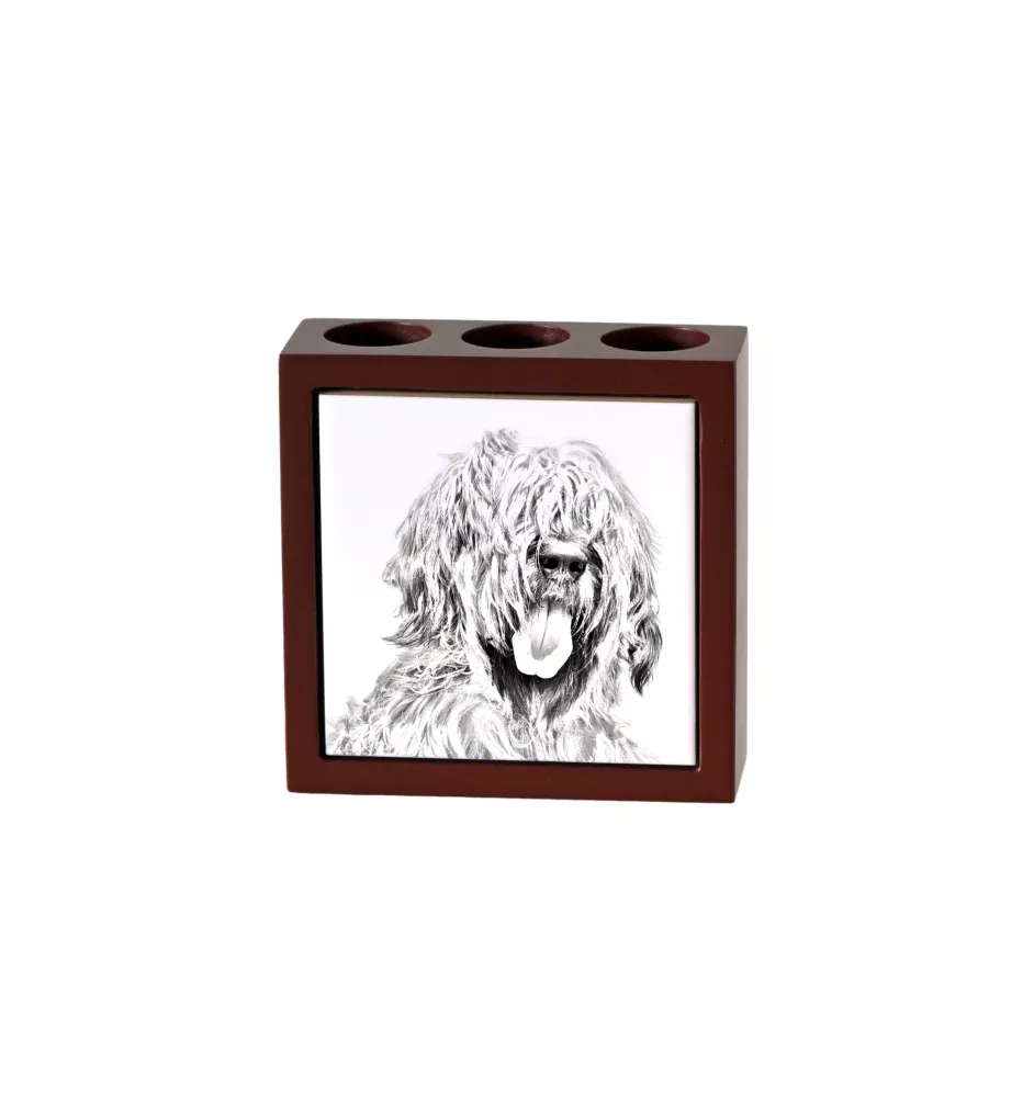 Owczarek francuski Briard stojak na długopisy z koniem Art-Dog