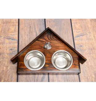 Boxer, German Boxer I - wooden stand with bowls for a dog, decorative dog bowls, a gift for adopting a dog from the Art-Dog brand