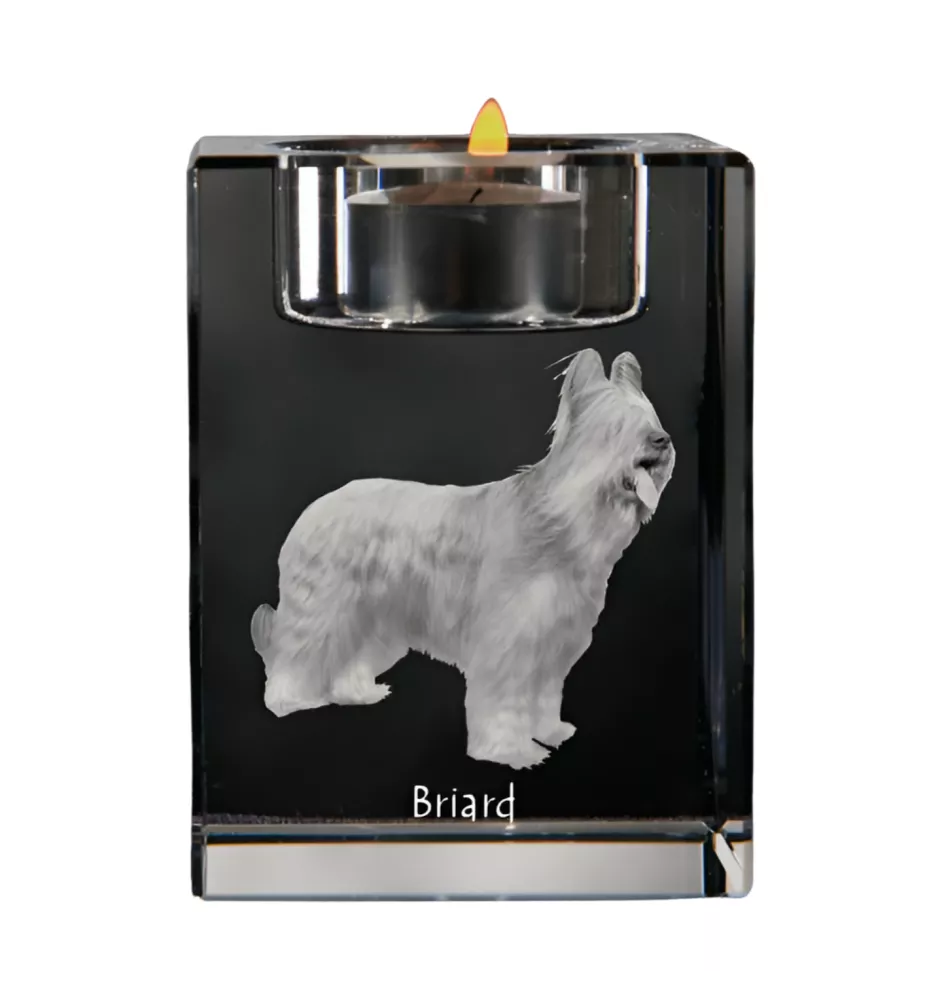 Briard, Berger de Brie - Kerzenhalter mit Hundefoto, Teelichthalter aus Kristall, personalisiertes Geschenk der Marke Art-Dog