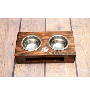 Boxer, German Boxer III - wooden stand with bowls for a dog, steel dog bowls, a gift for adopting a dog from the Art-Dog brand