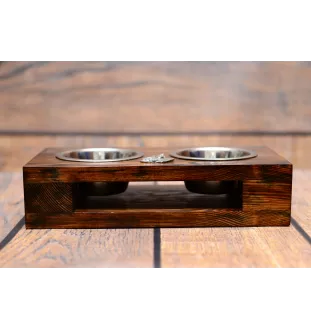 Boxer, German Boxer III - wooden stand with bowls for a dog, steel dog bowls, a gift for adopting a dog from the Art-Dog brand