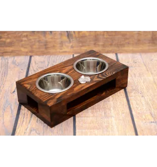 Boxer, German Boxer III - wooden stand with bowls for a dog, steel dog bowls, a gift for adopting a dog from the Art-Dog brand