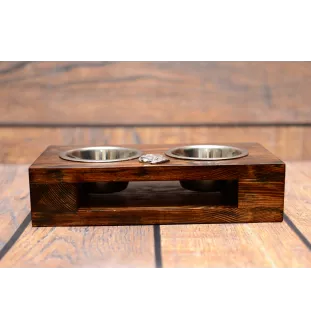 Boxer, German Boxer II - wooden stand with bowls for a dog, steel dog bowls, a gift for adopting a dog from the Art-Dog brand