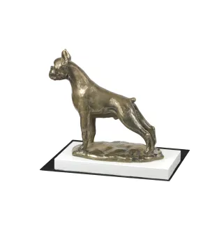 Boxer, German Boxer I - dog figurine, figure on a white base, trophy for Art-Dog dog show exhibition