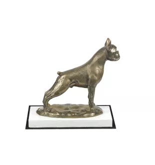Boxer, German Boxer I - dog figurine, figure on a white base, trophy for Art-Dog dog show exhibition