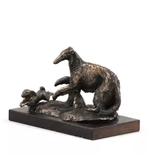 Boxer III - statuette de chien, figurine sur un socle blanc, trophée pour exposition de chiens de la marque Art-Dog