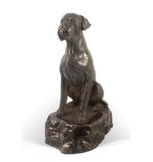 Boxer IV - statuette de chien, figurine sur un socle blanc, trophée pour exposition de chiens de la marque Art-Dog