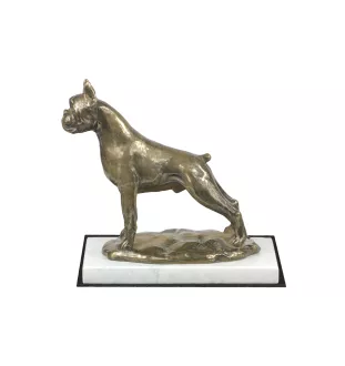 Boxer I - une statuette de chien, une figurine en marbre blanc, un trophée pour l'exposition de chiens de la marque Art-Dog