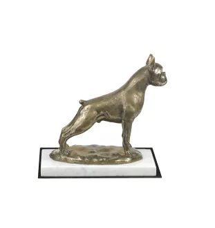 Boxer I - une statuette de chien, une figurine en marbre blanc, un trophée pour l'exposition de chiens de la marque Art-Dog