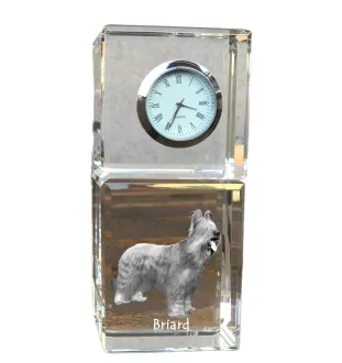 Berger de Brie, Briard - montre en cristal avec photo, photo de chien dans un cristal, horloge de bureau personnalisée de la marque Art-Dog