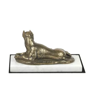 Boxer, German Boxer II - dog figurine, statue on white marble, trophy for Art-Dog dog show exhibition
