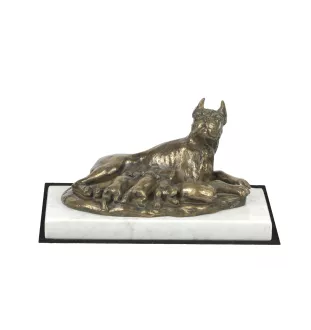 Boxer, German Boxer II - dog figurine, statue on white marble, trophy for Art-Dog dog show exhibition