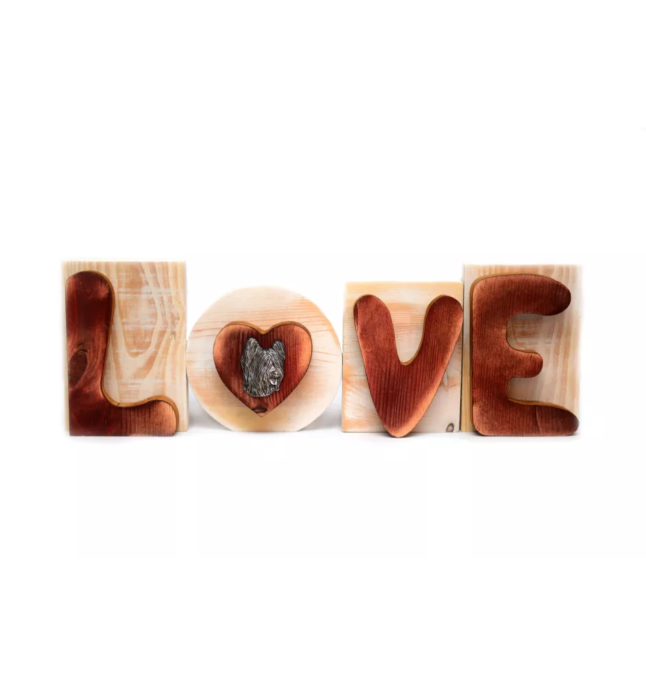 Briard, Berger de Brie - wooden LOVE sign, interior decoration with a dog, charming ornament for the shelf by Art-Dog brand
