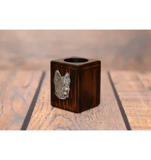 Briard, Berger de Brie - wooden candle holder with a dog, a unique souvenir after losing a dog, a handicraft from the Art-Dog brand