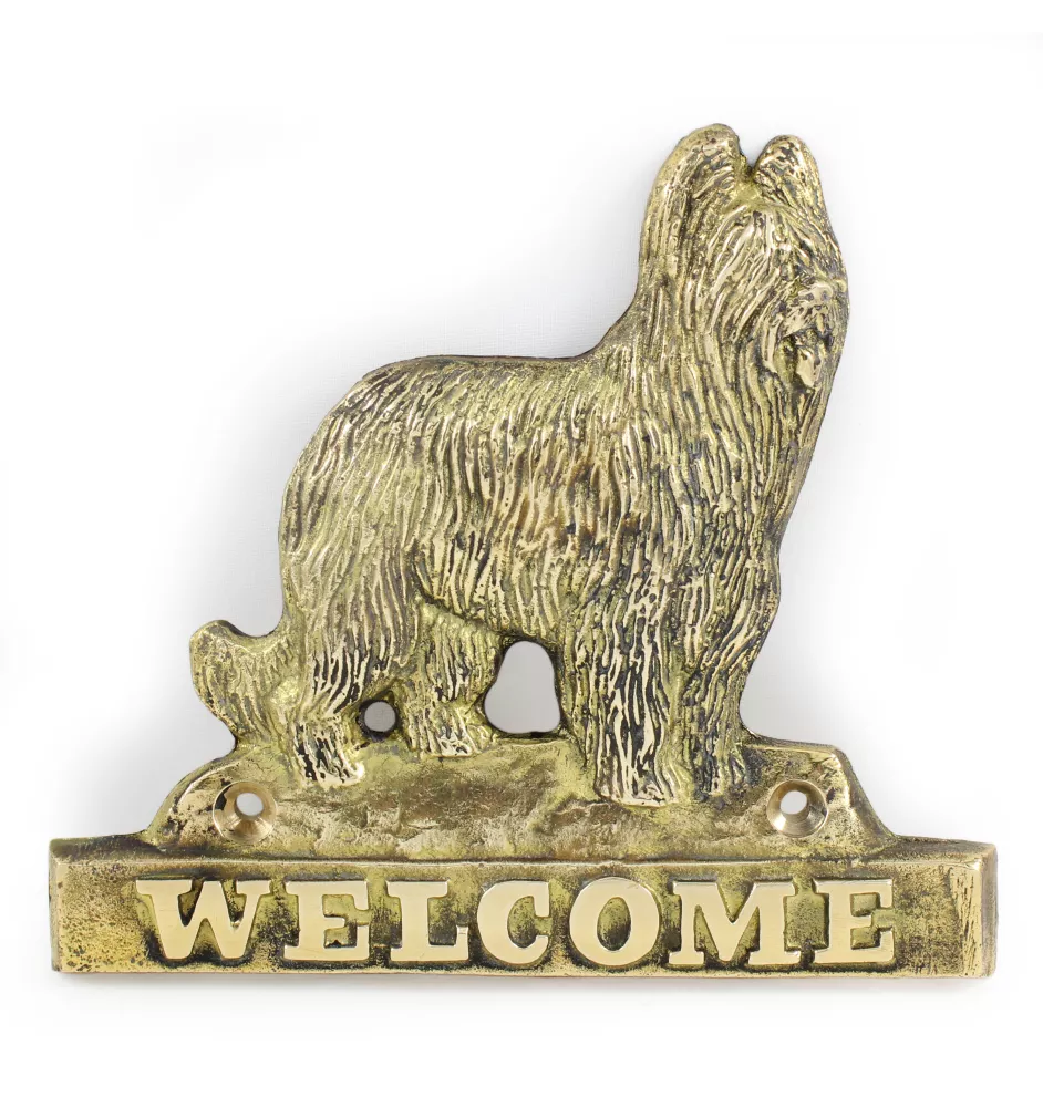 Briard, Berger de Brie - a door sign with a dog, a brass welcome plaque, a unique sign with the inscription Welcome from the Art-Dog brand