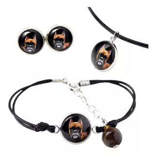 Boxer, Deutscher Boxer III - Schmuckset in einer Schachtel, Halskette, Ohrringe, Armband, Produkte der Marke Art-Dog