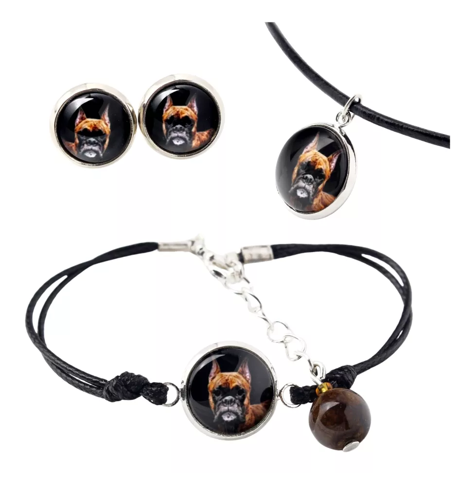 Boxer, Deutscher Boxer III - Schmuckset in einer Schachtel, Halskette, Ohrringe, Armband, Produkte der Marke Art-Dog