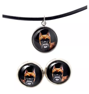 Bokser naszyjnik i kolczyki ze zdjęciem Art-Dog