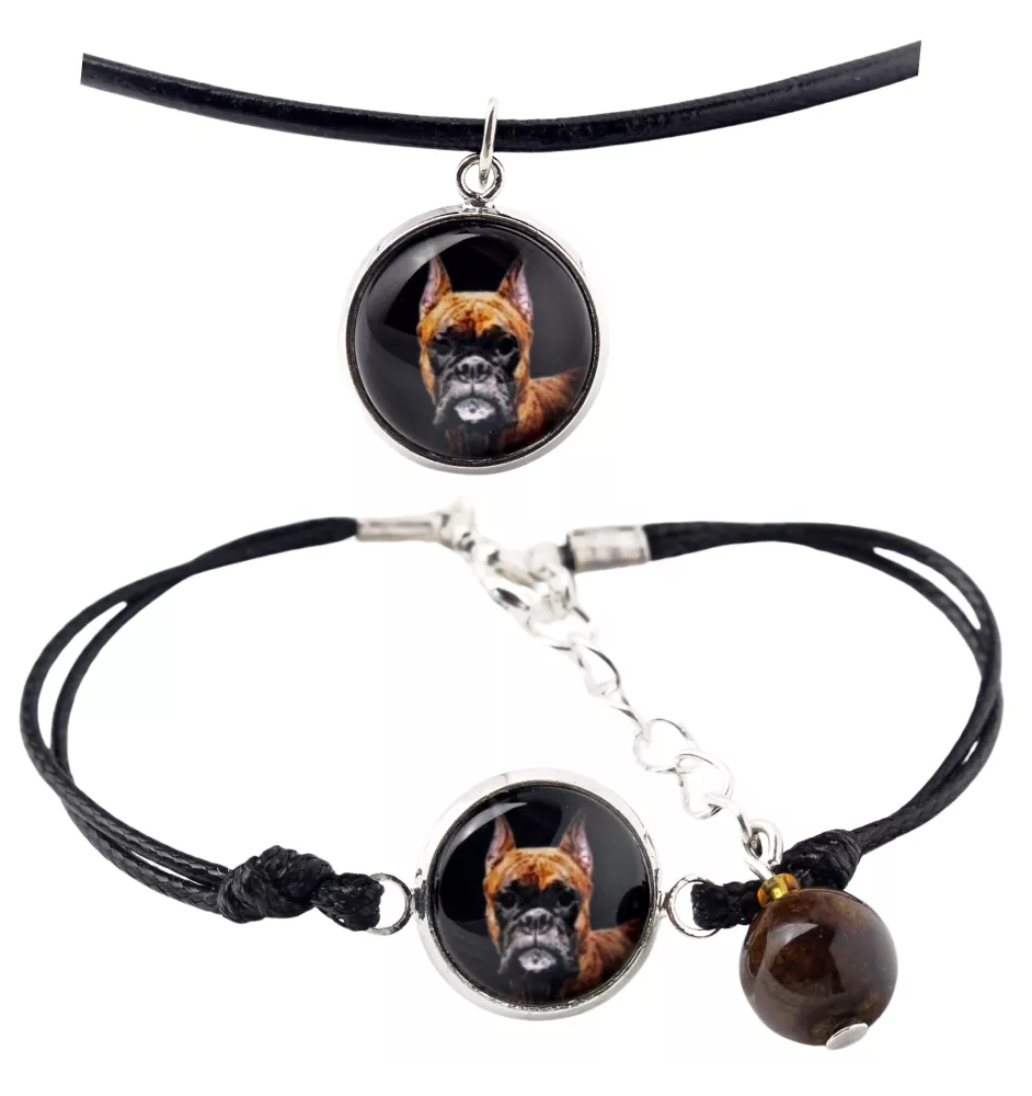 Boxer, German Boxer III - a set of jewelry with your photo, handmade set, bracelet and necklace by Art.-Dog brand