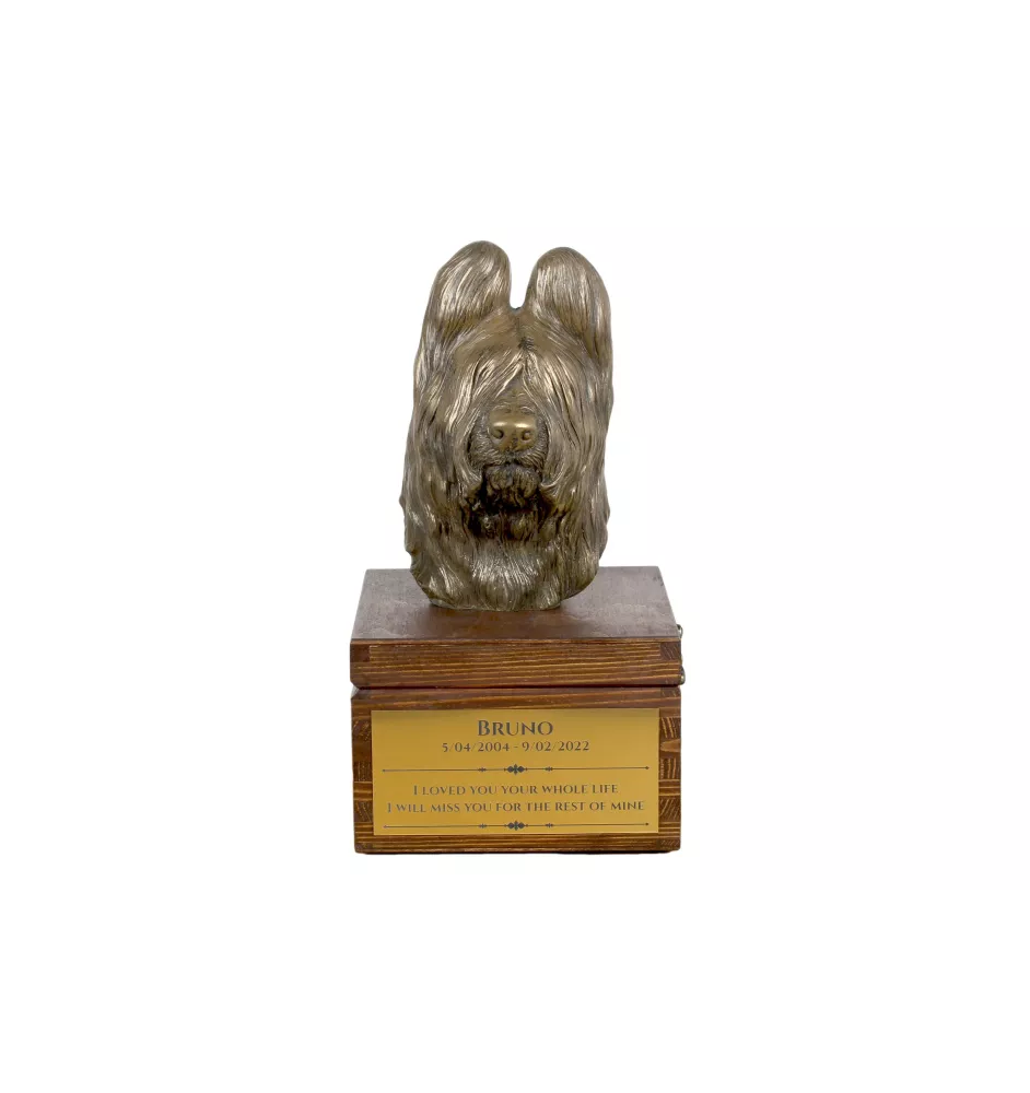 Briard, Berger de Brie - Eine Ascheurne für Hunde mit einer Statuette, eine kleine Urne für Hunde, eine personalisierte Urne mit dem Porträt eines Hundes von der Marke Art-Dog.