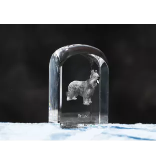Briard, Berger de Brie - crystal cube with a photo, photo of a dog in crystal, cubic paperweight from Art-Dog brand