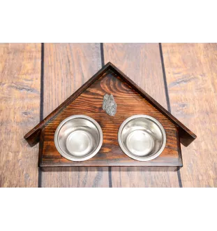 Berger de Brie, Briard I - support en bois avec des bols pour chien, bols pour chien décoratifs, cadeau pour l'adoption d'un chien de la marque Art-Dog